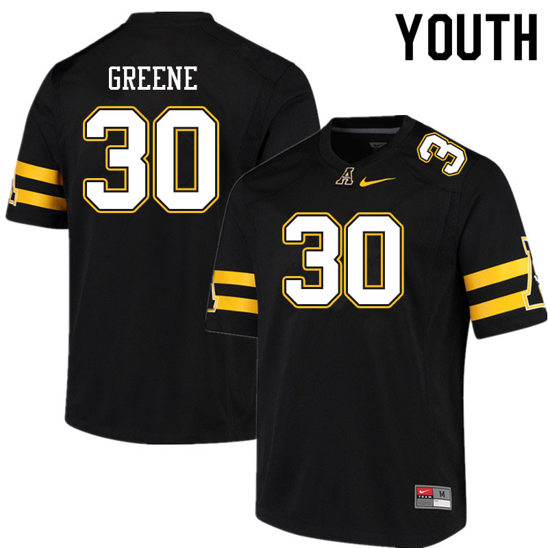 Youth #30 Carter Greene Appalachian State Mountaineers College Football Jerseys Sale-Black - Click Image to Close